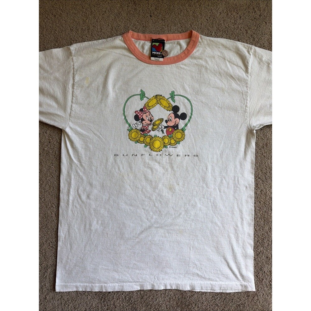 Vintage Mickey Unlimited Mickey Minnie Mouse Sunflower Single Stitch Large Shirt